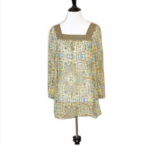 Charming Charlie mustard/turquoise blouse- M